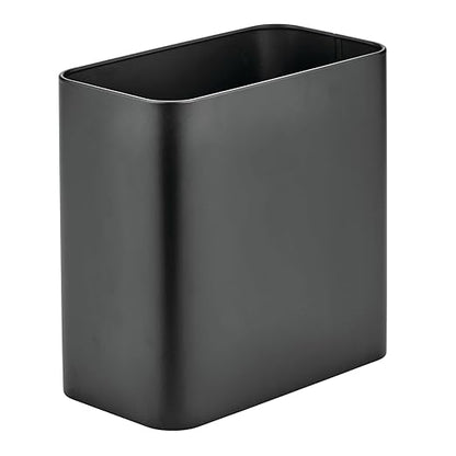 mDesign Small Metal 2.4 Gallon/9 Liter Trash Can Wastebasket Garbage Bin for Bathroom, Slim Rubbish Waste Bin Trashcans - Mirri Collection - Black
