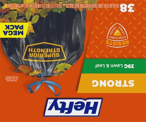 Hefty Strong Lawn & Leaf Trash Bags,39 Gallon,38 Count (Pack of 3)