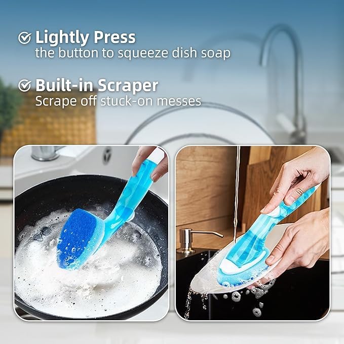Dishwand Sponge Refills (12-Pack) – Heavy Duty Non-Scratch Replacement Heads for Dishwand Handle | Soap Dispensing Scrubber Pads | Kitchen Cleaning Supplies (Blue)