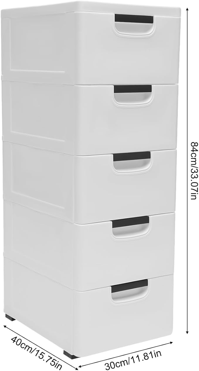 Plastic Drawers Dresser Storage Cabinet with Wheels,5 Drawer Stackable Vertical Clothes Storage Tower,Organizer Unit for Bathroom Entryway Living Room,White