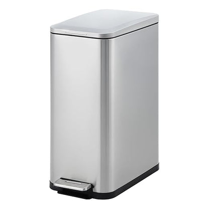 13-Gallon Kitchen Trash Can, 50-Liter Slim Stainless Steel Pedal Trash Bin, Pedal Trash Can with Soft-Close Lid, Fingerprint-Resistant, with Removable Inner Bucket, Suitable for Small Spaces,Bathroom