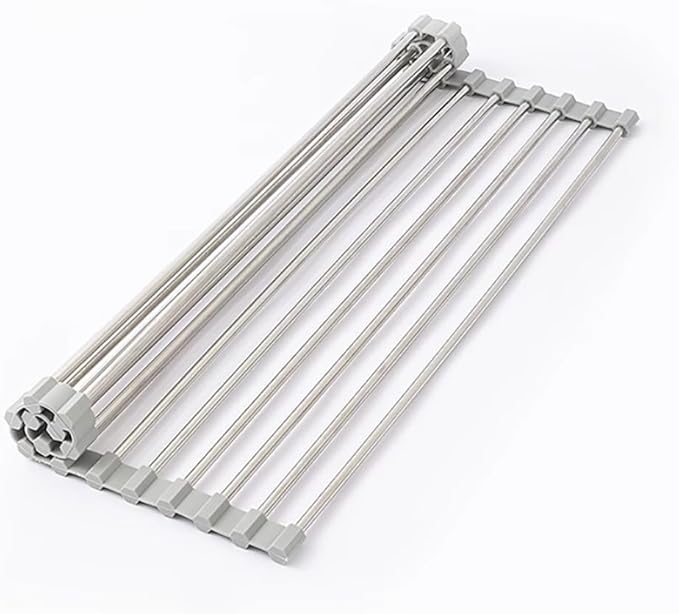 Over Sink Dish Drying Rack, Roll up Dish Drying Rack, 304 Stainless Steel Over The Sink Dish Drainer Rack,Foldable Dish Rack