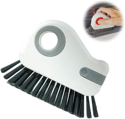 2 in 1 Groove Cleaning Brush, 2025 New Window Track Cleaning Tools, Multifunctional Bristle Crevice Brush with Hidden Scraper for Sliding Door Track Window Seal (Gray 1pc)
