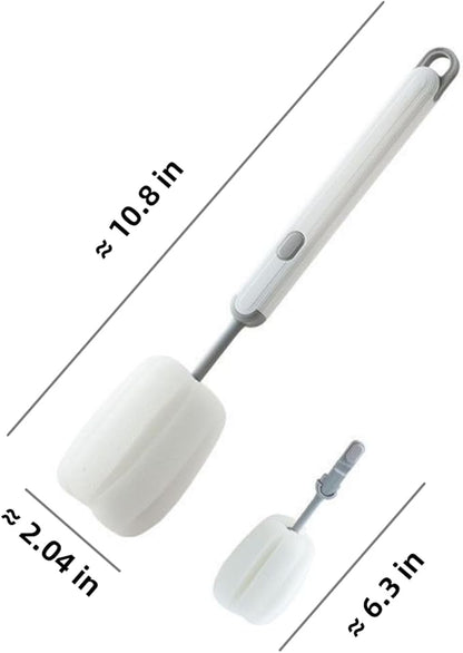 Bottle Brush Long Handle Cup Cleaner Brush Sponge Bottle Scrubber Detachable Handle Portable Sponge Cleaning Brush for Cups Wine Glasses Water Bottles Baby Bottles and Vacuum Flasks (White)