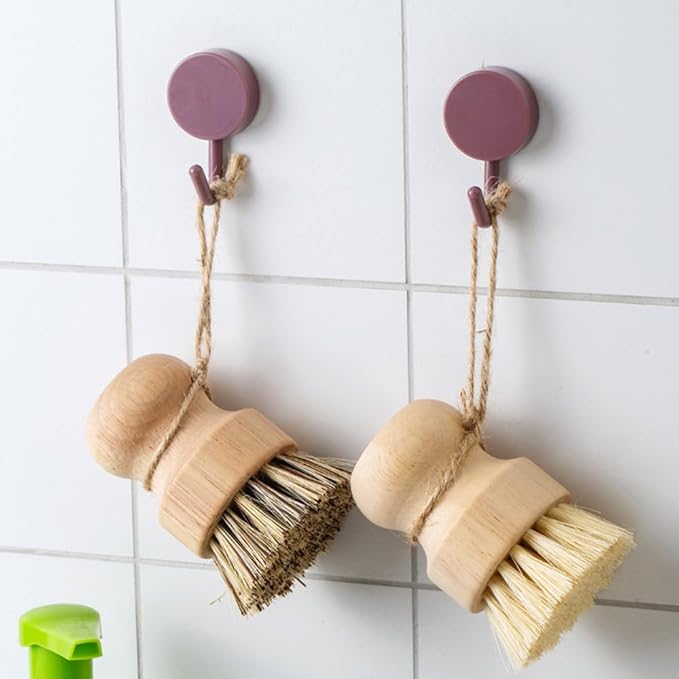 Bamboo Scrub Brush 6Pcs, UNOSCHRIM Palm and Sisal Pot Brush Set, Durable Wood Kitchen Dish Brush, Multifunctional Mini Cleaning Kit for Cleaning Pots, Dishes, Sinks, Fruits and Vegetables