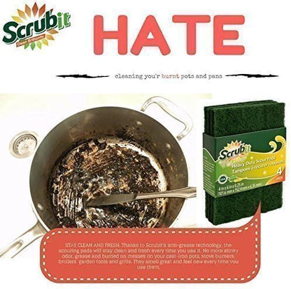 Scouring Pads - Heavy Duty Household Cleaning Scrubber with Non-Scratch Anti-Grease Technology - Reusable Scrubbing Pads - Green, 12 Pack
