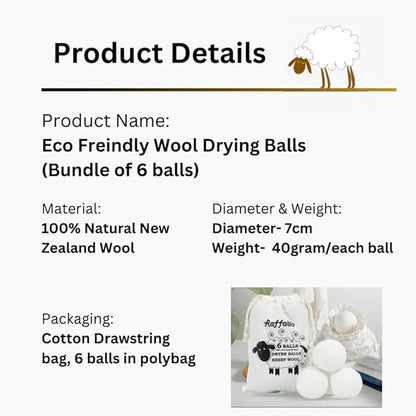 Wool Dryer Balls (6-Pack) – 100% Organic New Zealand Wool, Natural Fabric Softener, Reusable, Reduces Wrinkles & Drying Time, Eco-Friendly, Lint-Free, Chemical-Free Alternative to Dryer Sheets