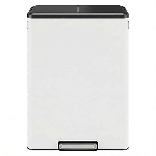 GarveeHome 60L/16 Gallon Dual Compartment Step Trash Can with Silent-Close Lid – Stainless Steel Recycling Bin for Kitchen, Office, Living Room – Odor Control & Pet-Proof Design