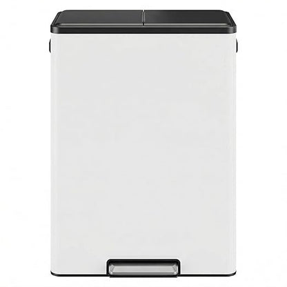 GarveeHome 60L/16 Gallon Dual Compartment Step Trash Can with Silent-Close Lid – Stainless Steel Recycling Bin for Kitchen, Office, Living Room – Odor Control & Pet-Proof Design