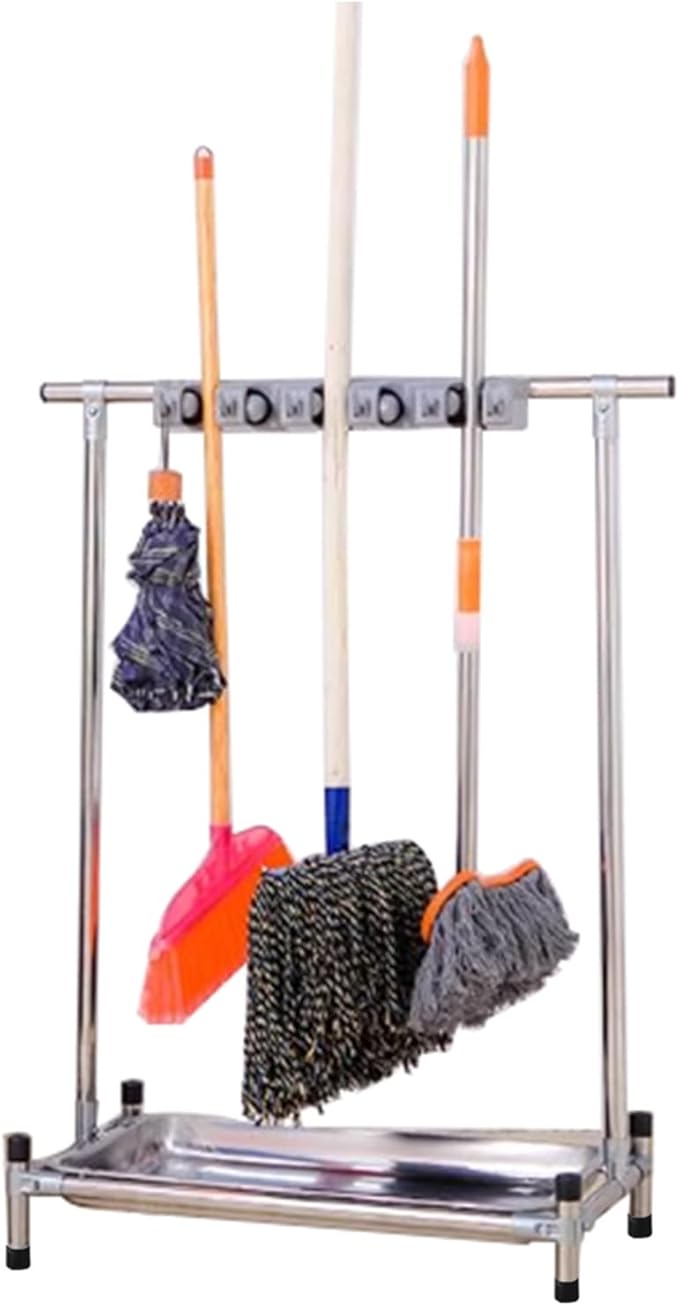 Commercial Broom Mop Holder, Umbrella Stand, Floor-Mounted Mop Rack, Cleaning Supplies Organizer, Freestanding Broom Closet Cabinet (Silver-56X38X106CM(5slots)