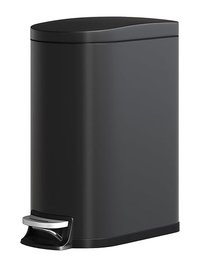 Garvee 13 gal / 50 L Metal Kitchen Trash Can with Lid, Slim Rustproof Garbage Can, Large Step-on Trash Bin with Inner Bucket, Rear Handle, Soft Close Lid, Black