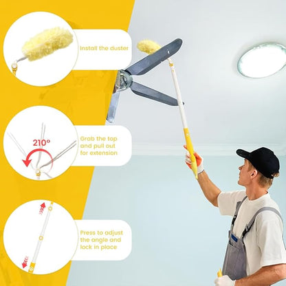 HomeBeyond Heavy Duty Duster Refills, 360° Efficient Duster Kit for Swiffer, 30 Pack & 3 ft Extension Pole, 5X Microfibers Multisurface Dusters for Cleaning Home, Celling Fan, Blinds, Vent & Shelves