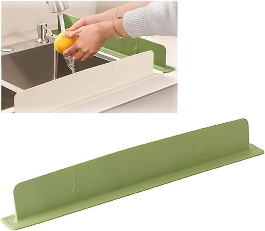 19.6in Silicone Sink Splash Guard, New Silicone Sink Water Retaining Board for Kitchen, Portable Water Retaining Strip Reusable Water Splash Guard for Bathroom Countertop (Silicone, Green)