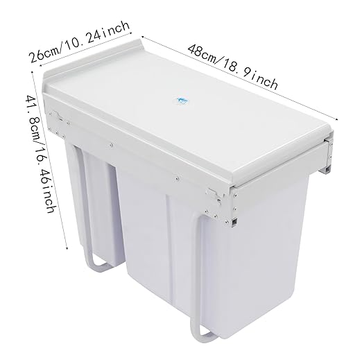 Pullout Trash Can, 10L + 20L Pull Out Under Cabinet Trash Can with Lid, Kitchen Cabinet Garbage Can Sliding Out Under Counter Waste Bin (White)