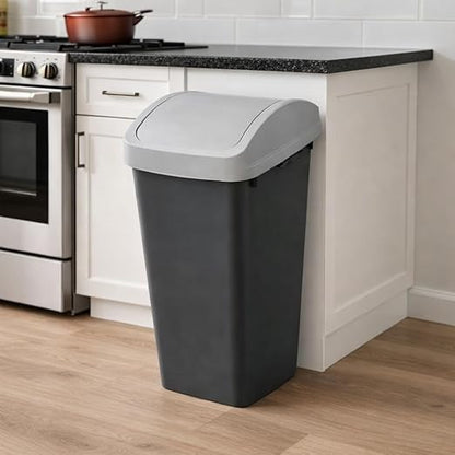SKYREN 13 Gallon Kitchen Trash Can with Swing Top Lid, Plastic Garbage Bin for Home, Office, and Kitchen Waste, Large Capacity Wastebasket, Light Gray (12 Gallon)