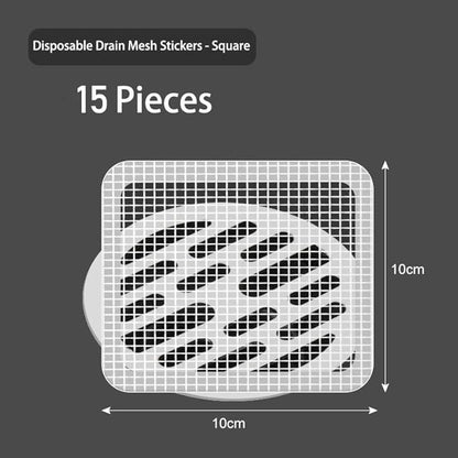Shower Drain Cover Hair Catcher - 15 Pcs Disposable Hair Drain Stickers Shower Drain Mesh Stickers, Bathroom, Laundry, Bathtub, Kitchen, Sink, for Human and pet Hair (Square)