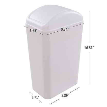 Vababa 1 Pack 3 Gallon Plastic Swing Top Trash Can, Slim Garbage Bin with Swing-Lid, White