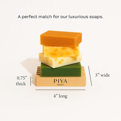 PIYA Soap Dish – Handmade Wood & Bamboo Soap Holder, Drainable, Eco-Friendly Tray for Bar Soaps & Bathroom Use (Pack of 3)