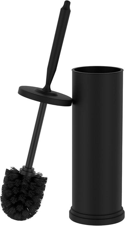 Premium 304 Stainless Steel Toilet Brush and Holder: Weighted Stable Base, Removable Inner Tube, Splash-Proof Design for 360° Thorough Cleaning & Space-Saving Storage,Black