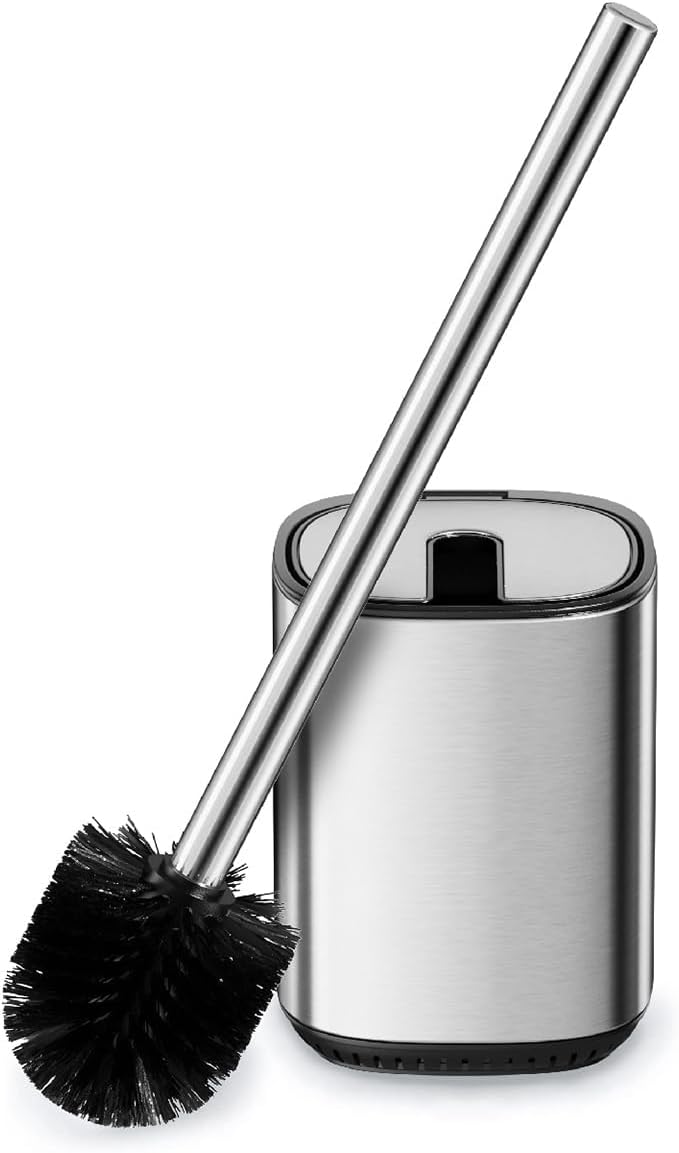 Toilet Brush and Holder Set Toilet Bowl Brush Stainless Steel Automatic Open lid Toilet Bowl Cleaner Brush Set Toilet Scrubber Kit Toilet Cleaning Brush for Bathroom