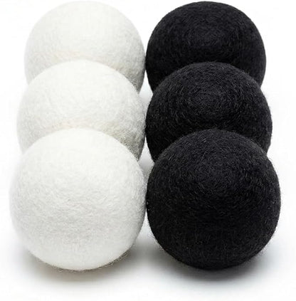 Wool Dryer Balls – 6 XL Organic New Zealand Wool Dryer Balls | Reduce Drying Time, Anti-Static & Wrinkle Reducing | Reusable Fabric Softener Alternative (White & Black Set)
