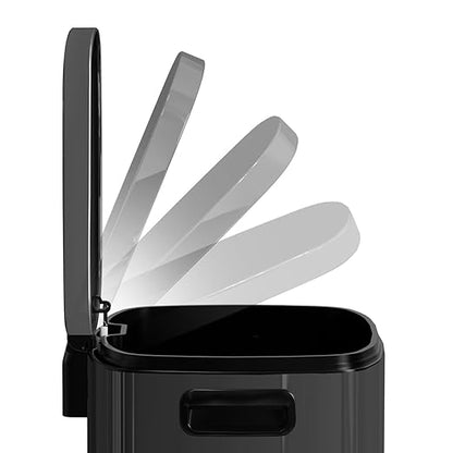 KdbK 13 Gallon Trash Can with Lid, 50L Fingerprint Proof Stainless Steel Kitchen Trash Can with Removable Inner Bucket and Lid Soft Close, Pedal Rubbish Bin for Home Office, Titanium Black