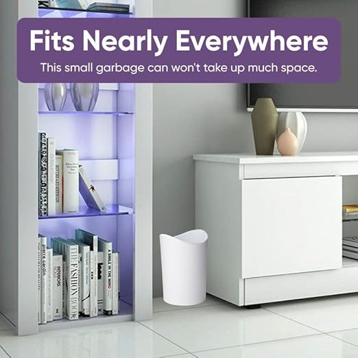 Superio Small Bathroom Trash Can with Lid, Modern White Mini Waste Bin with Swing Lid (1 1/2 Gallon, 6 Liter) Plastic Garbage Can for Kitchen, Bathroom, Bedroom, Office, Under Desk (2, White)