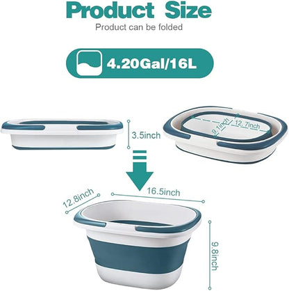 4.2 Gal(16L) Large Collapsible Plastic Bucket with Handle for House Cleaning, Space Saving Outdoor Multiuse Foldable Water Pail/Sink for Camping,Fishing,Ice (Blue)