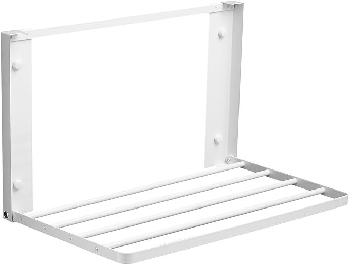 Foldable Wall Mounted Clothes Drying Rack,Space-Saving Laundry Drying Rack, Magnetic & Punch-Free Retractable Hanging Rack with 4 Drying Bars, Heavy-Duty Fold Down (White)