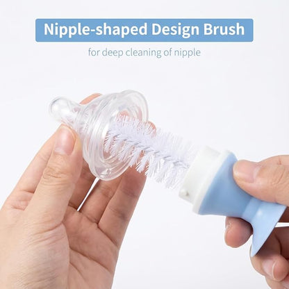 Ariseno 4-in-1 Baby Bottle Brush Set, Bottle Brush for Baby, Bottle Cleaner Brush Set, Including Nylon Bottle Brush, Bottle Cap Brush, Straw Brush, Nipple Brush, BPA-Free (Blue)