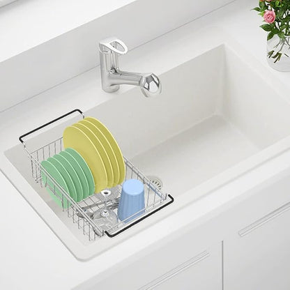 TreeLen Expandable Dish Drying Rack Over the Sink Small Dish Drainer in Sink Adjustable Rustproof Sink Strainers for Kitchen-304 Stainless Steel