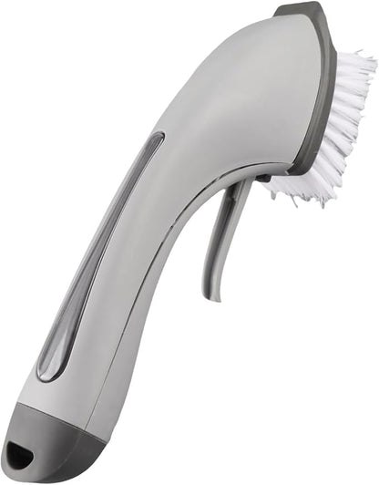 Zerodis Brushes Long Handle Scrub Brush Soap Dispening Tool Suitable for Sinks Countertops Grout Lines Pan Dish Washing Pot Brush with Pot (Grey)