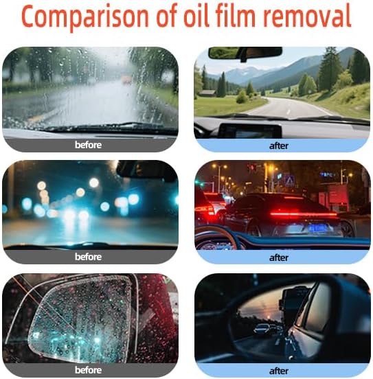 Oil Film Remover for Car Windshields and Windows, Automotive Glass Cleaner for Oil Residue & Road Grime, Improves Visibility & Safe Driving (2 PCS)