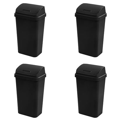 Sterilite 4-Pack Swing Top Wastebasket, Sleek Square Profile Trash Can, 13 Gallon, Black - Modern Garbage Bin for Kitchen, Bathroom, Garage and Workspace, Fits 13 Gal Liners