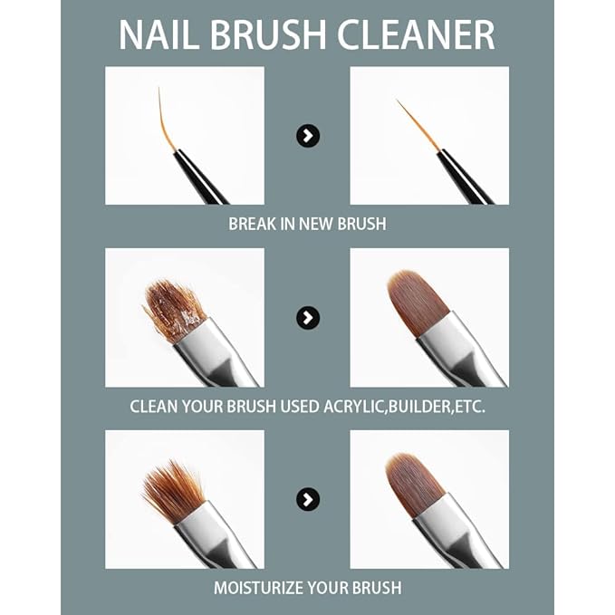 Nail Brush Cleaner Restorer Nail Brush Cleaner Solution Clean Manicure Brushes Set A with Glass Cup & Cleaning Cotton Pads for Nail Art Gel Polish Painting Brushes 58ml
