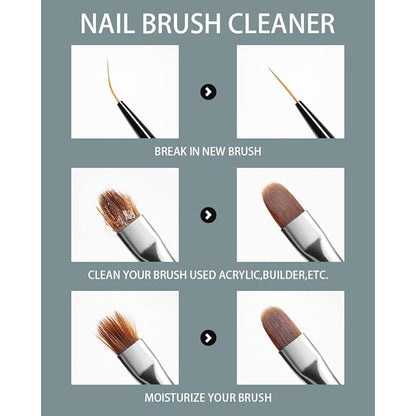 Nail Brush Cleaner Restorer Nail Brush Cleaner Solution Clean Manicure Brushes Set A with Glass Cup & Cleaning Cotton Pads for Nail Art Gel Polish Painting Brushes 58ml