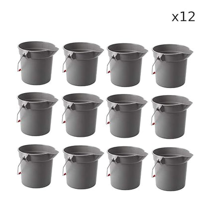 Rubbermaid Commercial Products Brute Heavy-Duty Round Bucket, 10-Quart/2.5 Gallon, Gray, Corrosive-Resistant Pail with Handle for Professional/Janitorial Cleaning and Material Transport, Pack of 12