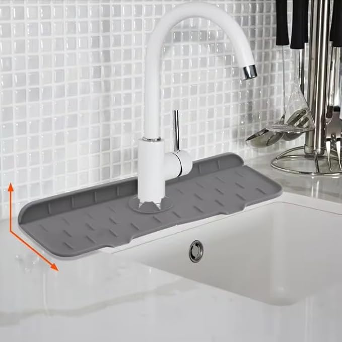 Silicone Sink Splash Guard for Faucet – Faucet Mat Drip Catcher, Kitchen Sink Water Guard, Behind Faucet Protector, Fast-Drying, Fits Most Sinks (14.5” x 5.5”, Dark Gray)