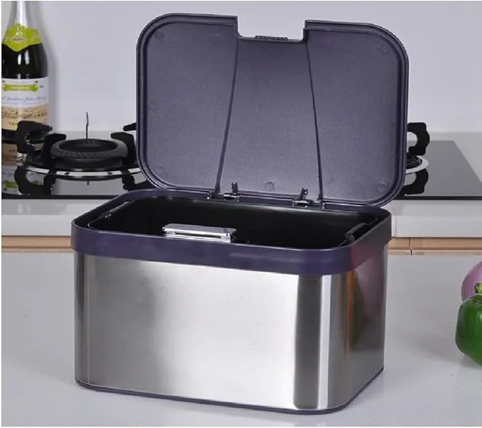 Compost Bin for Kitchen, Countertop Compost Bin, Body Stainless Steel with Lid, 1.13 Gallon with Inner Bucket Compact and Easy Clean (Black Silver)