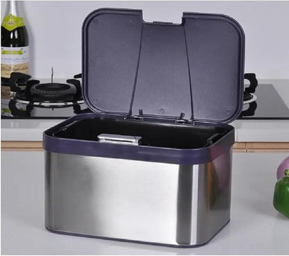 Compost Bin for Kitchen, Countertop Compost Bin, Body Stainless Steel with Lid, 1.13 Gallon with Inner Bucket Compact and Easy Clean (Black Silver)