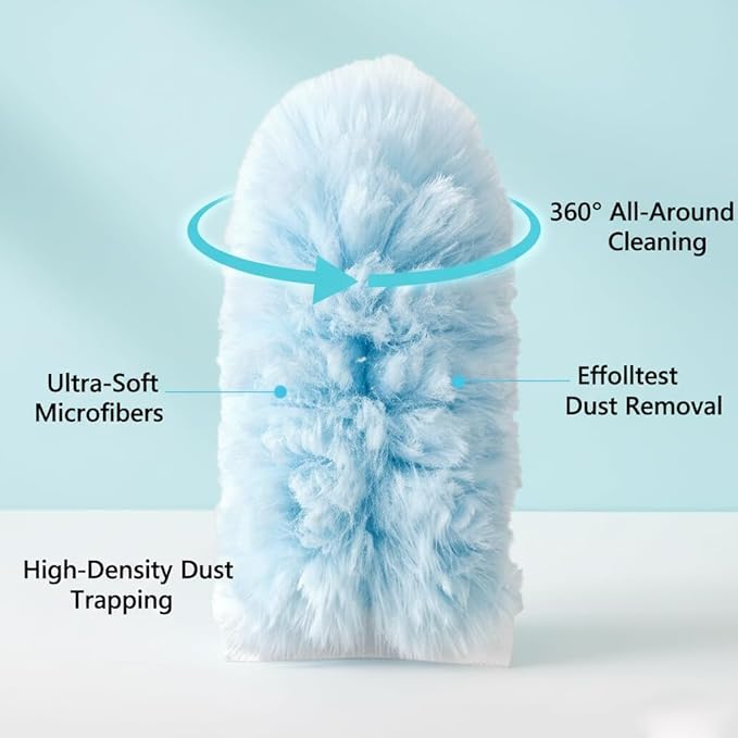 60 Pack Duster Refills Kit Disposable for Swiffer Duster Handle,360° Deep Cleaner Heavy Duty Replacement with 1 Handle,for Home, Blinds, Car, Pet, Furniture, Fans(Blue)