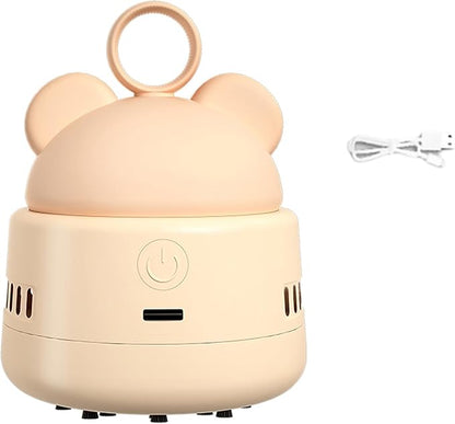 Mini Desktop Vacuum Cleaner Cute Cordless Table Dust Sweeper Cartoon Vacuum USB Rechargeable Battery Operated for Cleaning Dust Crumbs Hairs Scraps (Beige)