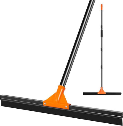 Heavy Duty Floor Squeegee with Long Handle, 18" Rubber Wiper Broom for Concrete Tile Cleaning Commercial Scrubber Mop for Garage Deck Bathroom Kitchen Pool