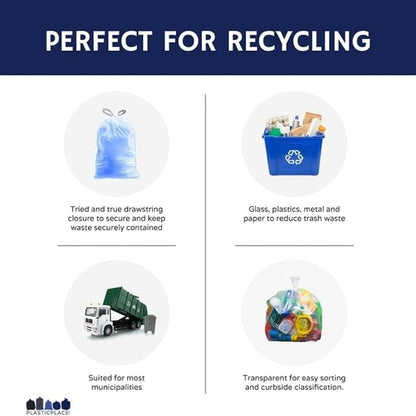 Plasticplace Custom Fit Trash Bags, Compatible with simplehuman Code H (200 Count) Tinted Blue Drawstring Garbage Liners 8-9 Gallon / 30-35 Liters, 18.5" x 28"