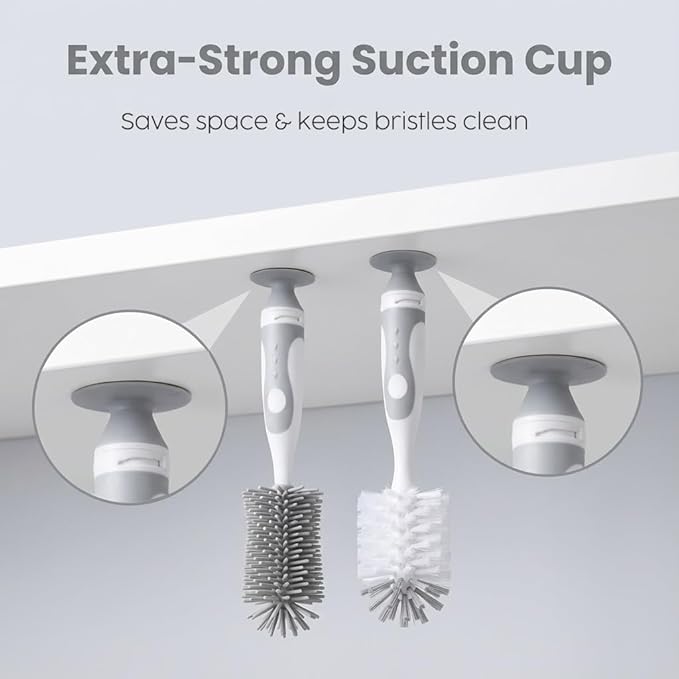 Ariseno 5-in-1 Baby Bottle Cleaner Set, Including Nylon & Silicone Bottle Brush, Cap, Straw & Nipple Brushes, BPA-Free (Grey)