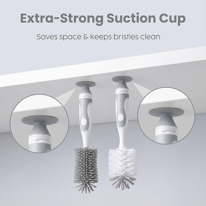 Ariseno 5-in-1 Baby Bottle Cleaner Set, Including Nylon & Silicone Bottle Brush, Cap, Straw & Nipple Brushes, BPA-Free (Grey)