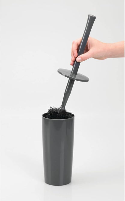 mDesign Slim Plastic Toilet Bowl Brush and Holder Set, Modern Compact Storage Organizer Cleaner Scrubber for Toilet - Heavy Duty Cleaning Plunger for Bathroom, Aura Collection - Charcoal Gray