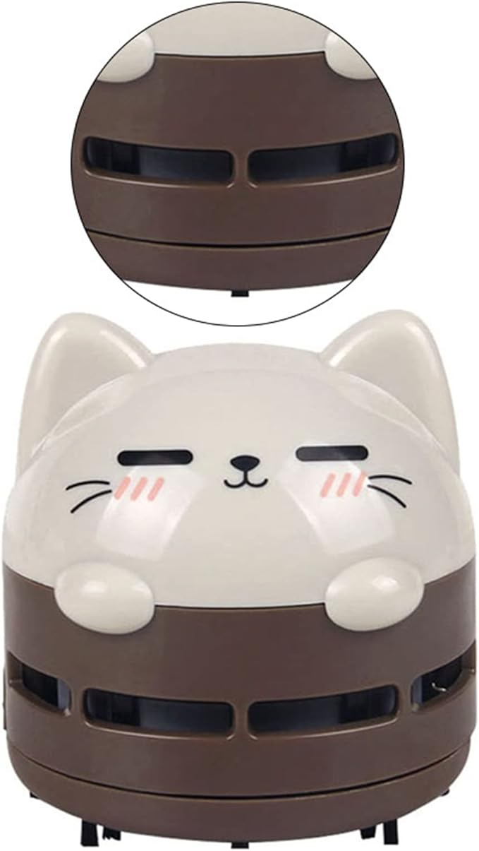 Mini Desktop Vacuum Cleaner, Cute Cartoon Desk Cleaner Strong Adsorption Table Vacuum with Detritus Bin for Cleaning Crumbs Dust (Brown)