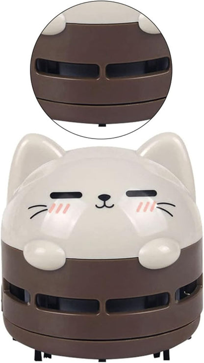 Mini Desktop Vacuum Cleaner, Cute Cartoon Desk Cleaner Strong Adsorption Table Vacuum with Detritus Bin for Cleaning Crumbs Dust (Brown)