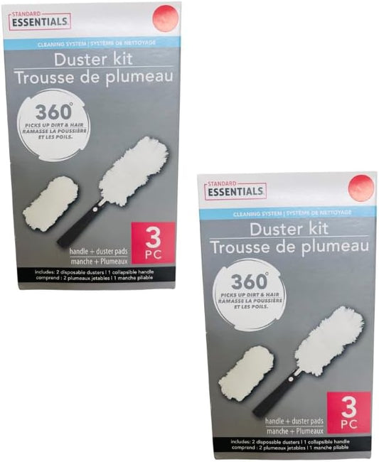 2 Boxes Standard 360 Duster Kit with Collapsible Handle White Microfiber Dusting Pads Cleaning Set Disposable Dusters for Cleaning